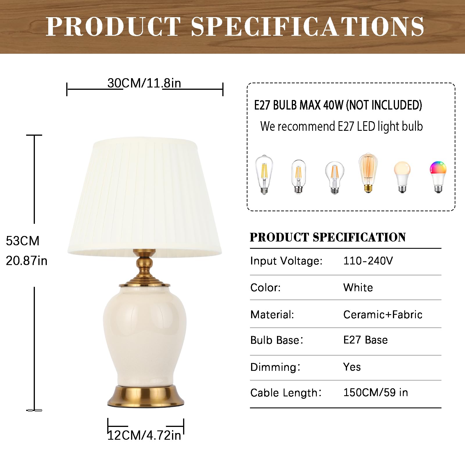 Lampa stołowa E27 Nowoczesne lampy nocne, biała tkanina klosz lampy biurkowe, ceramiczna lampa do sypialni dekoracja sypialni lampka do czytania, biała