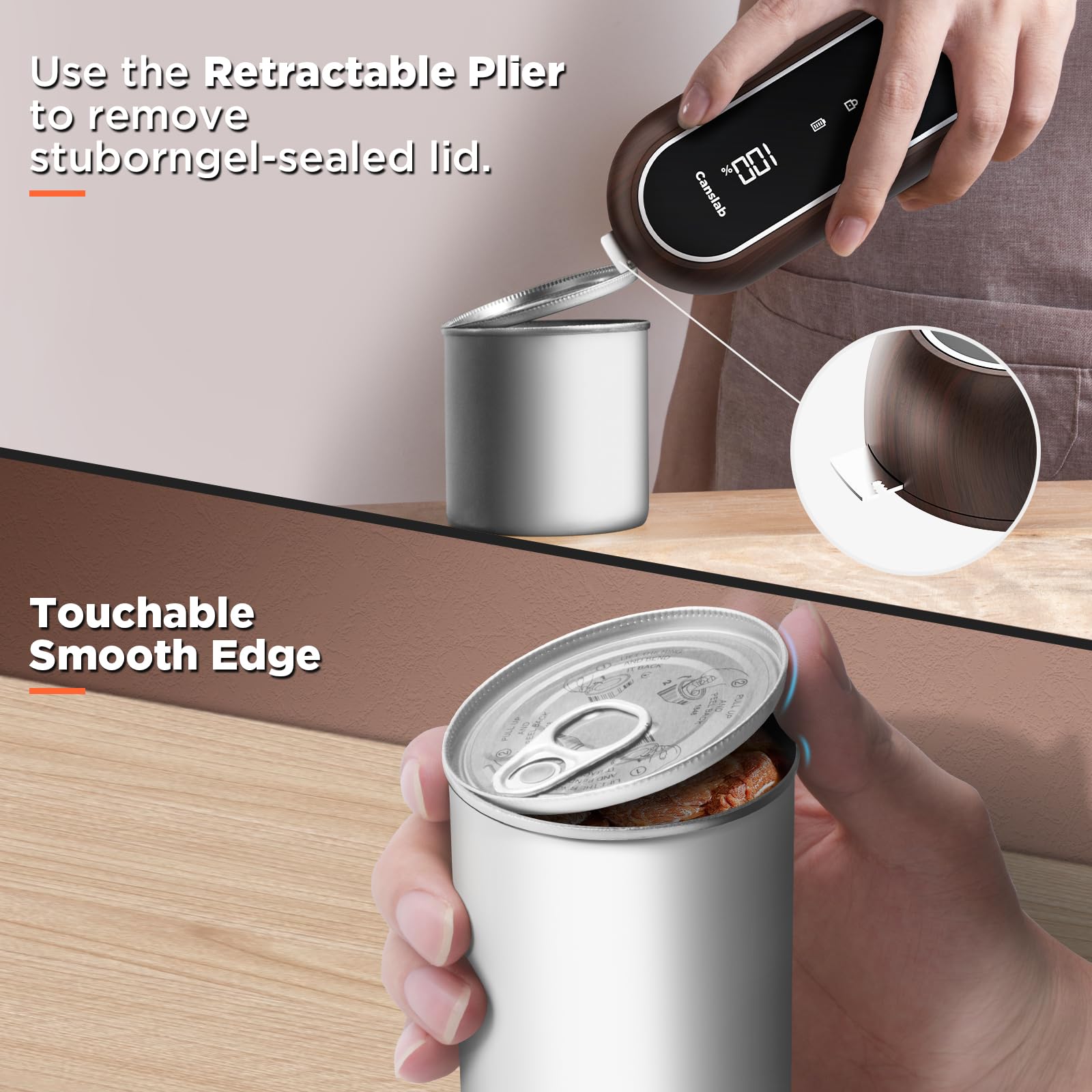 Canslab Turbo Ouvre-boîte électrique rechargeable à arrêt automatique – Affichage LED de la batterie – Ouvre-boîte automatique USB pour cuisine pour personnes âgées souffrant d'arthrite – Ouvre-boîte