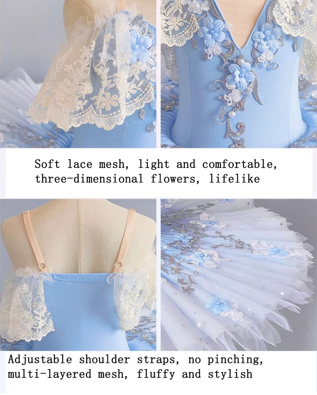 EFLALYHG Vestito da tutù da Balletto Professionale per Bambine con Fiori Piatto da Principessa, Pancake Lago dei cigni Ballerina Costume da Competizione di Danza da palcoscenico