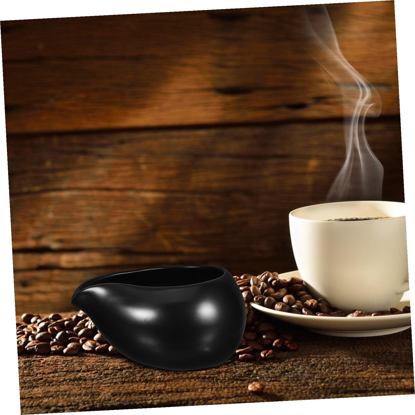 Pots à Lait et Poignée Ergonomique en Céramique Noire Ensemble de 3 Bec Verseur et Barbecues pour Restaurants Occidentaux