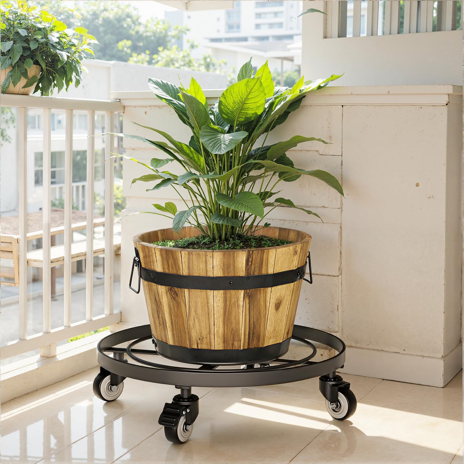 Idzo Round Heavy Duty Plant Caddy with Wheels, Cast Iron Plant Dolly, Plant Stand with Wheels, Load Capacity 180 Lbs, Repositioning Heavy Pots, Hauling Heavy Household Items, 14 Inch - Black