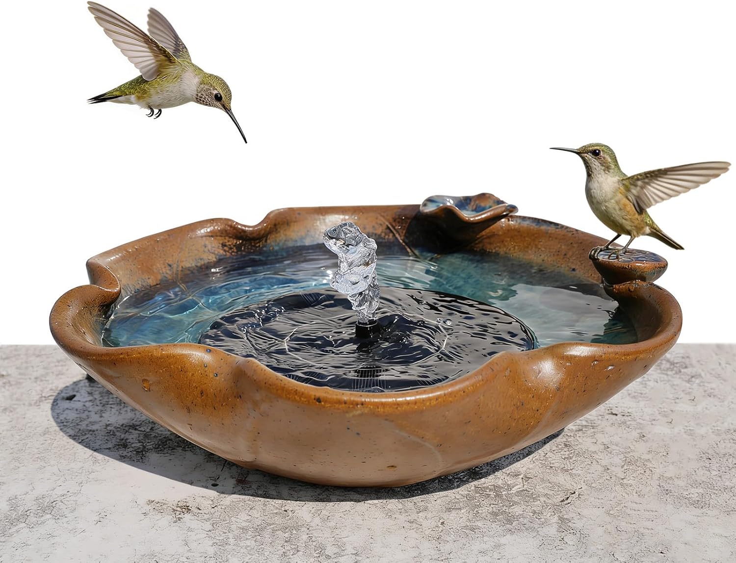 Ceramic Birdbath Solar Fountain, 12.5-Inch Heavy Duty Ceramic Bird Bath Bowl for Outdoor Water Fountain, Wildlife Drinking Station & Ground Feeder, Garden Patio Décor