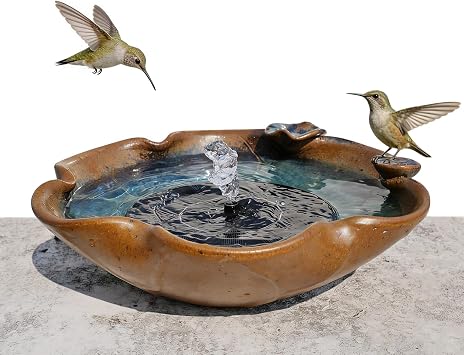Ceramic Birdbath Solar Fountain, 12.5-Inch Heavy Duty Ceramic Bird Bath Bowl for Outdoor Water Fountain, Wildlife Drinking Station & Ground Feeder, Garden Patio Decor
