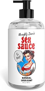 Naughty Jane's Sex Sauce Natural Lubricant for Beginners, Men, Women, & Couples. Multi-Use Lubricant and Toy Compatible. Easy to Clean, Body-Safe and Unscented. 1 Piece, Clear - 16oz.
