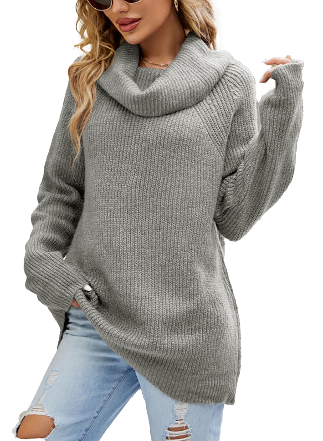 crazy bean Maglione Donna Elegante a Collo Alto Maglie Pesante a Maniche Lunghe Caldo Dolcevita Lungo Pullover Invernale in Maglia Oversize
