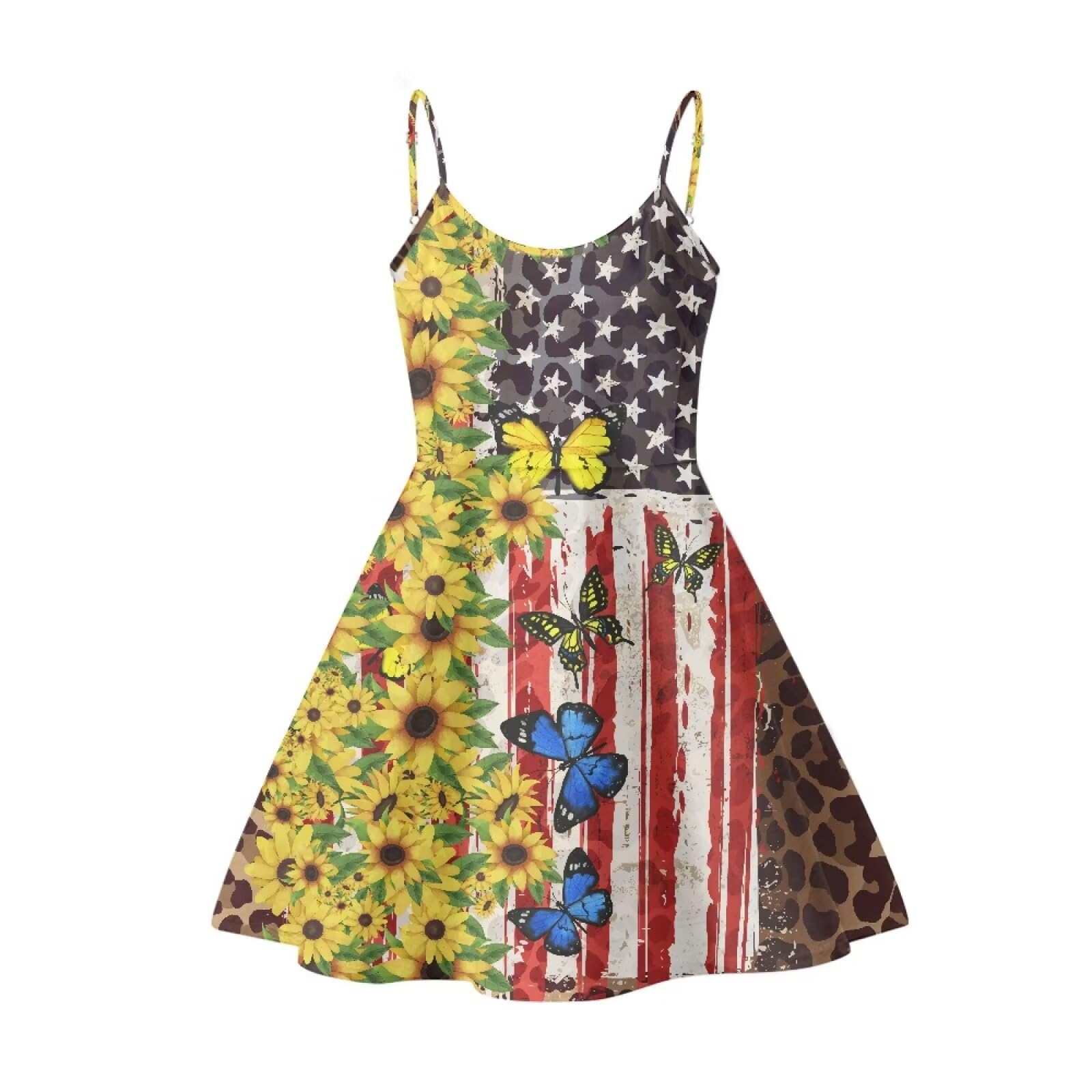 Women's Spaghetti Strap Dress Summer Casual Swing Sundress Girls Beachwear Swing Mini Dress
