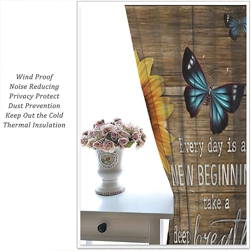 Miniatura 5 de Cortinas retro de girasol, plantas, mariposas y flores, rústicas, de granja, decoración de tablero de madera, tratamiento de ventana para cocina,