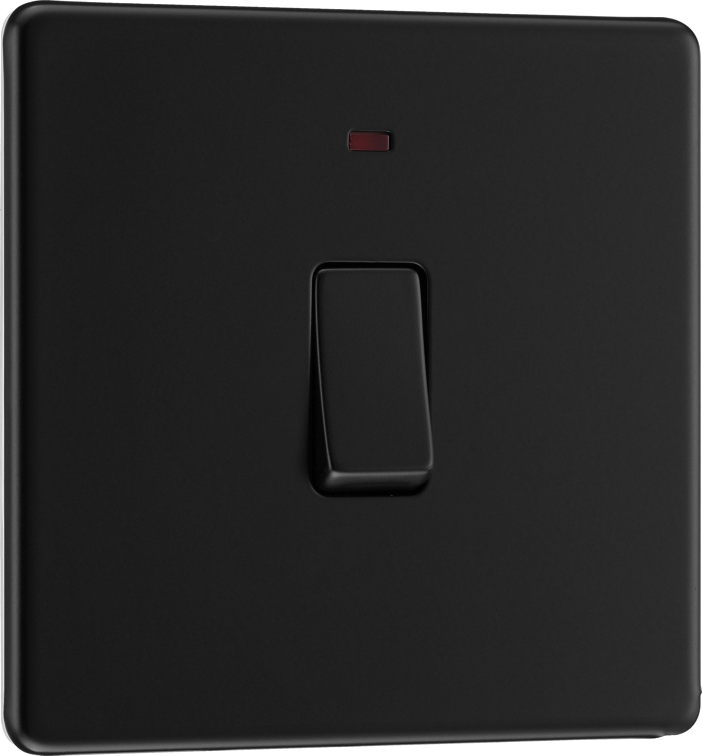 BG Electrical Single Wall Switch with LED Power Indicator, Double Pole, Screwless Front Plate, Slim Profile, Premium Flatplate, Matt Black, 20A, FFB31