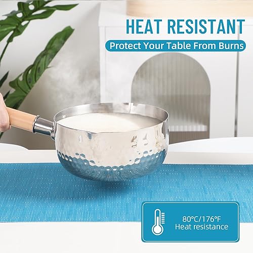 Miniatura 4 de Juego de 6 manteles individuales lavables de vinilo PVC tejido para mesa de comedor, duradero, resistente al calor, antideslizante, tamaño 12 x 17