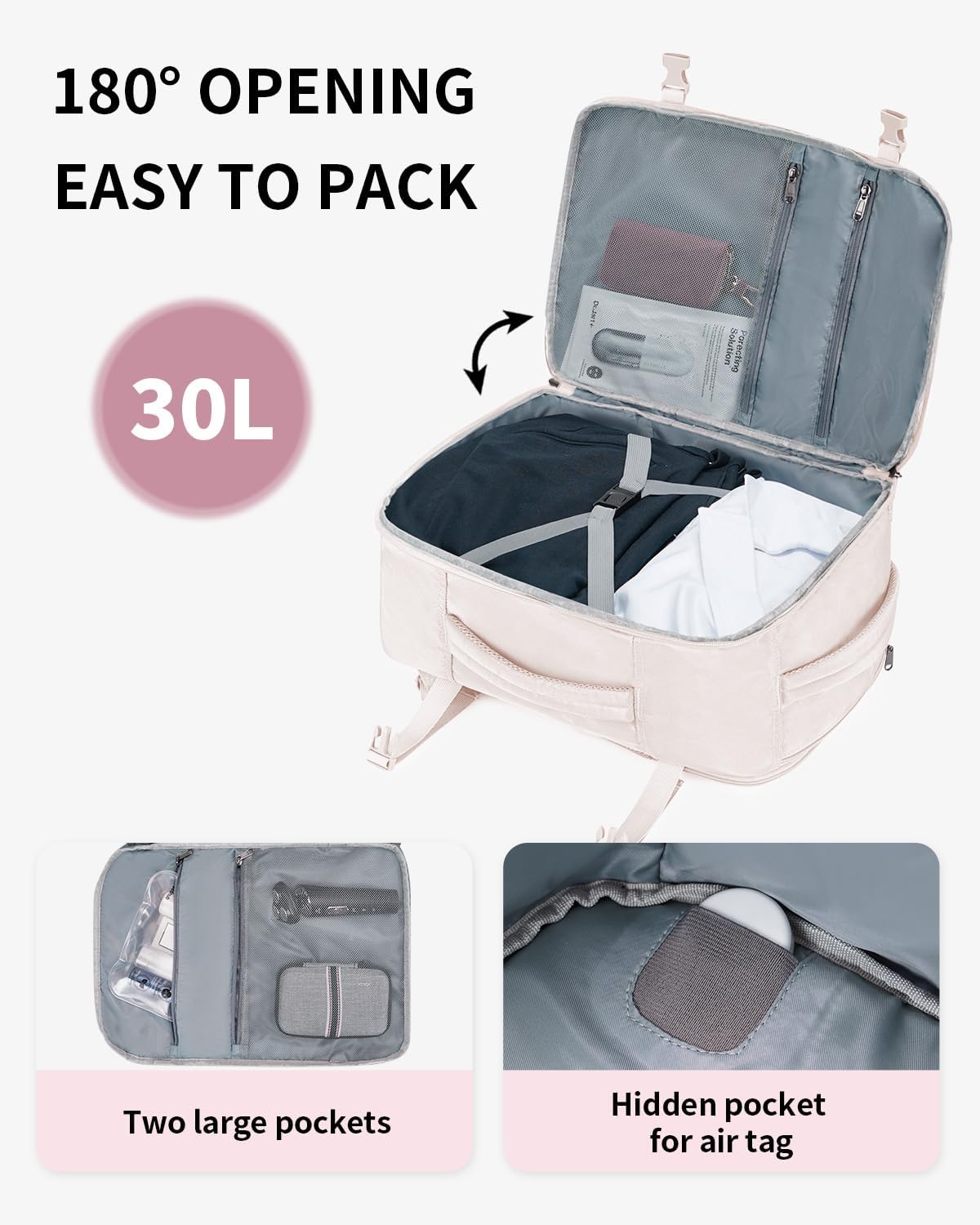 ECOHUB Travel Backpack for Women, 18x14x8 Spirit Airlines Personal Item Bag with Clear Toiletry Bag, Laptop Carry on Backpack with USB Port, Airline Approved Under Seat 14 Pockets 30L, Beige