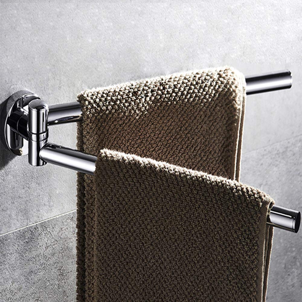 Porte-serviettes pivotant de salle de bain avec double barre rotative argent