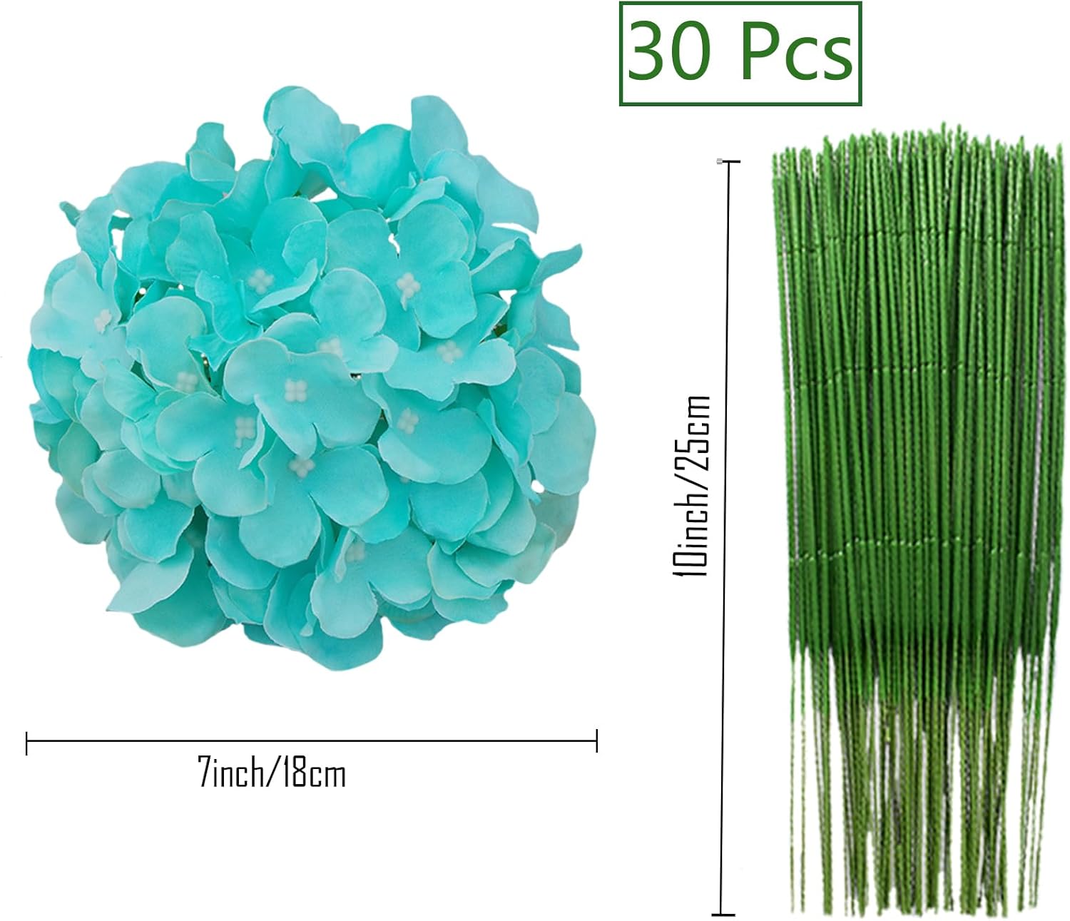 FagusHome 30 Pcs Silk Hydrangea Heads Artificial Flowers Heads and Stems Fake Hydrangea Flowers for Home Wedding Decor (Fluorescence BLue)