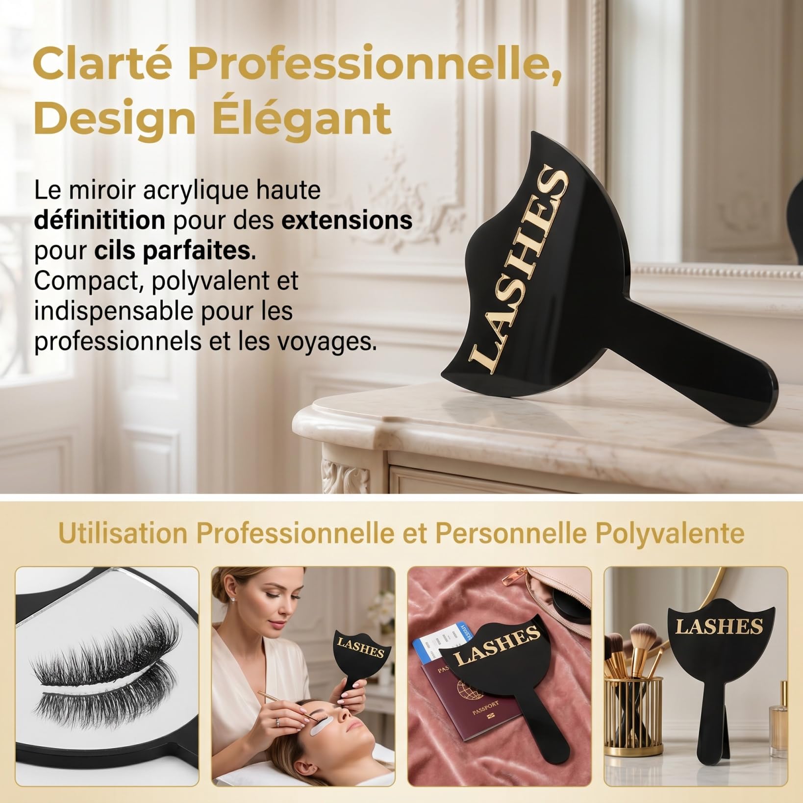 Gatuida Miroir à Cils pour Extensions de Cils, Miroir portatif en Acrylique, Compact et idéal pour Les Voyages et la Coiffure.