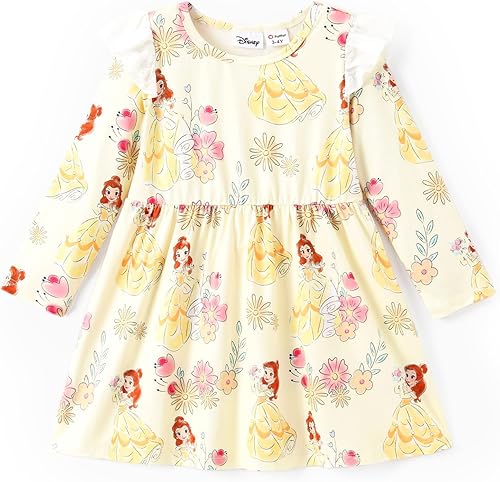 Disney - Vestido de princesa de Frozen, Elsa, Minnie, Mickey, Stitch, con mangas con volantes, acampanado, manga larga, ropa para niños, de bebé a