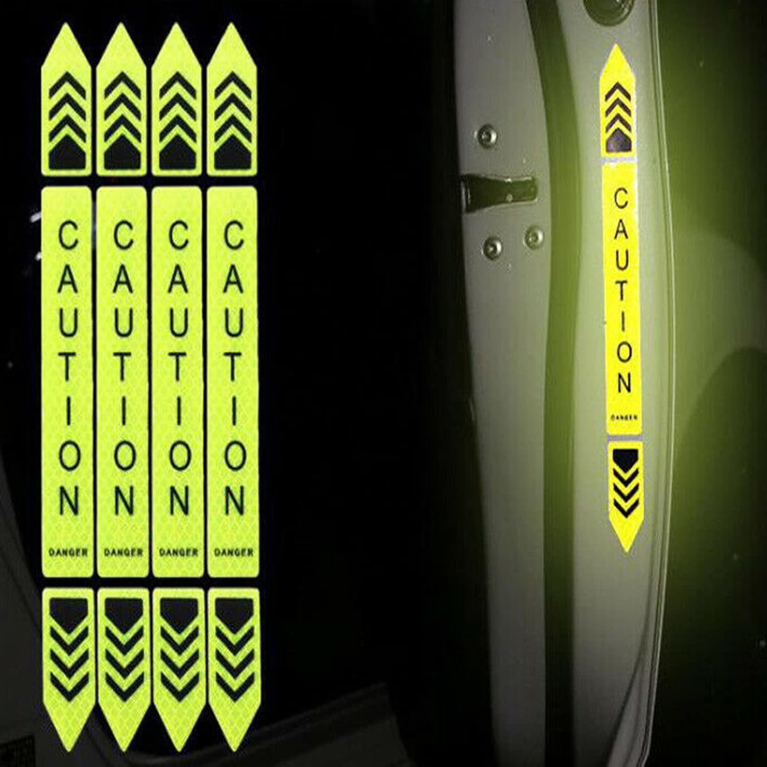 (Green) 4 Pcs Car-Styling Caution Tap Car Door Stickers Warning Mark Reflective Tape Sign Safety Reflective Strip Light Auto Accessories Compatible with G-TR