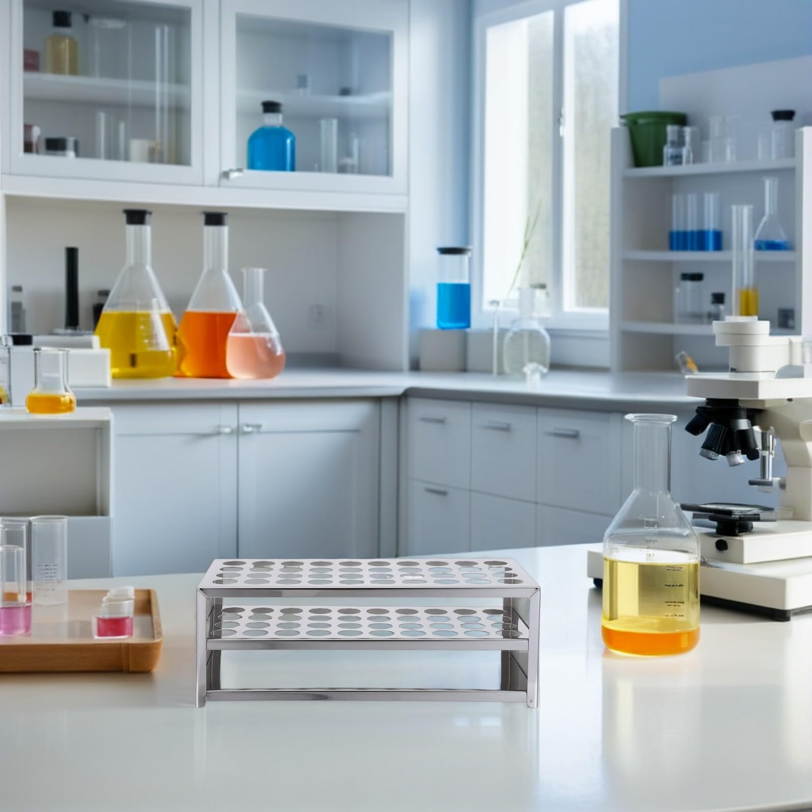Gradilla para Tubos de Laboratorio Acero Inoxidable 20,5X40 CM Soporte Perforado Organizador para Experimentos Científicos Estante Resistente para Tubos de Ensayo y Muestras