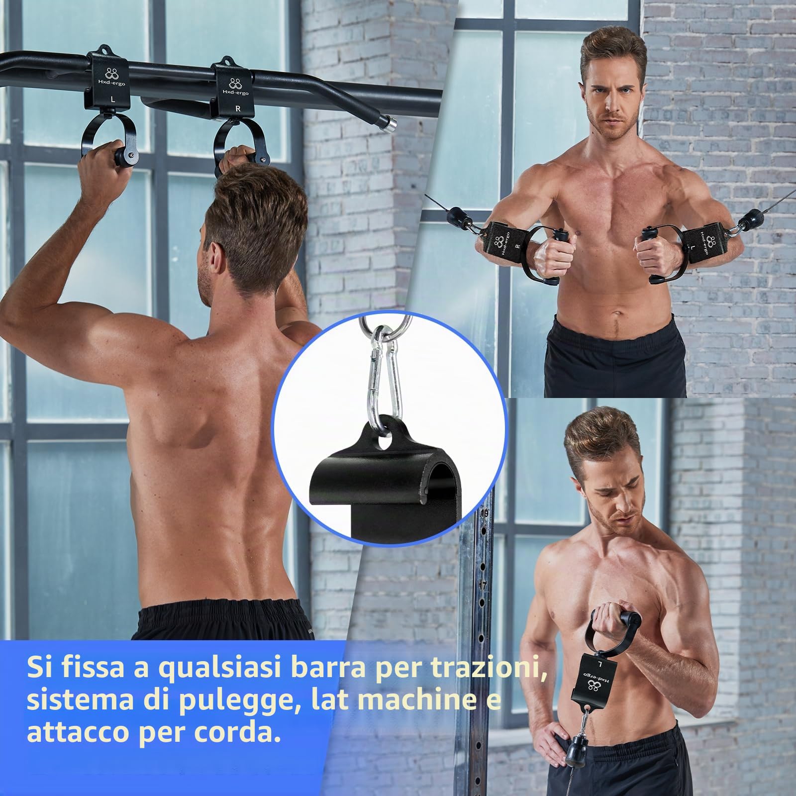 HXD-ERGO Barra LAT Machine Attacco per Cavo con Impugnatura a D Ergonomica Manopole per trazioni, rotabili
