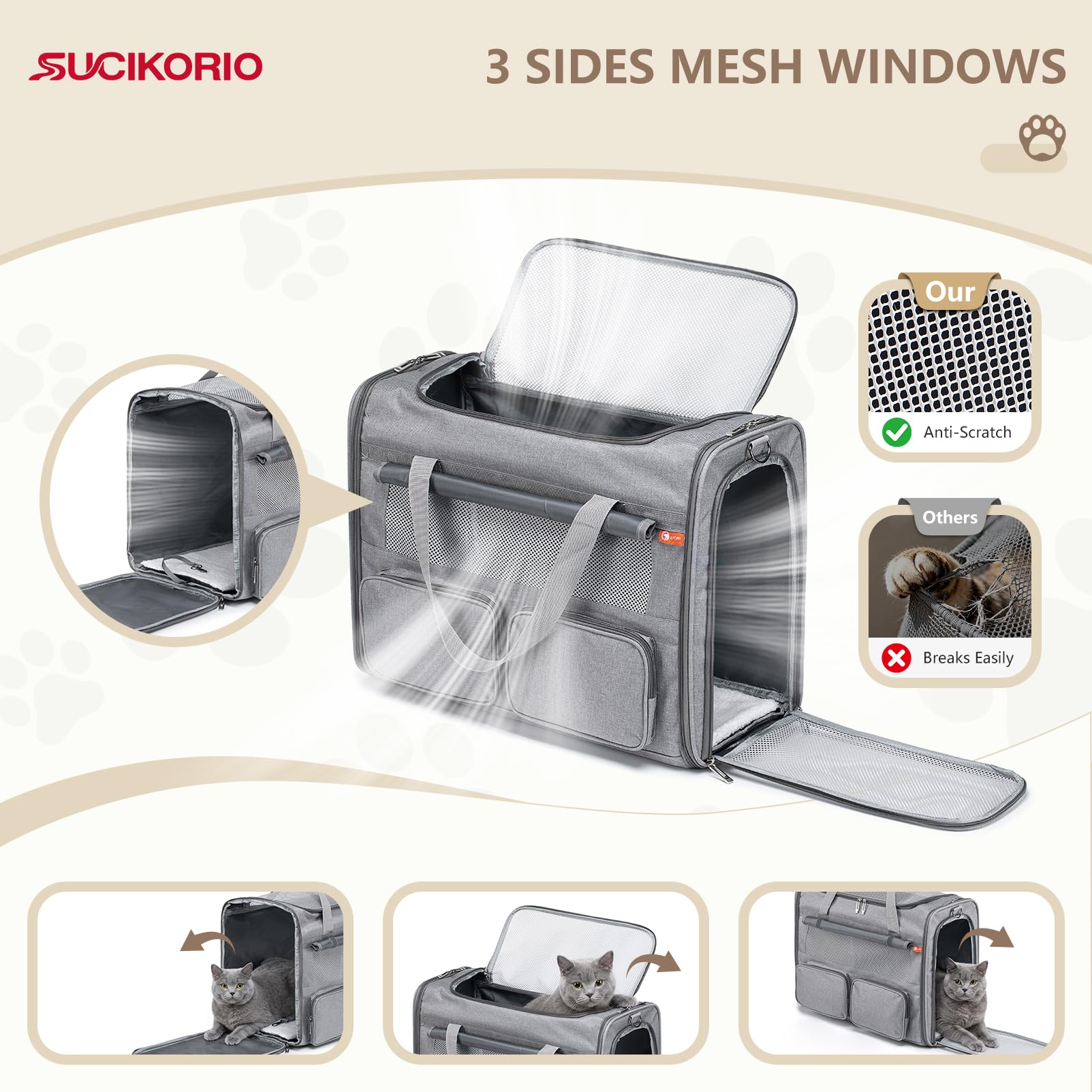 Transportin Gato Homologado 55x40x23cm Para Avion Cabina, Plegable Bolsa de Transportin Perro Grande Transpirable Cat Carrier con Bebedero Plegable Para Gatos y Perros, Air Europa Aerolineas