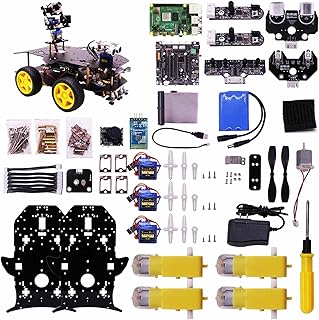 SHYISY Programmable toys robot 4WD Raspberry Pi Robot Car Programmable Robotics Kit with USB Camera Ultrasonic Module AI Recognition PythonProgramming (Color : With RPi 4B 4G)