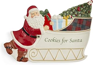 Spode Christmas Tree Sleigh Figural Cookies for Santa Platter - 12-Inch Holiday Serving Plate for Cookies, Desserts, and Treats - Dolomite Christmas Dinnerware and Décor - Festive Holiday Gift
