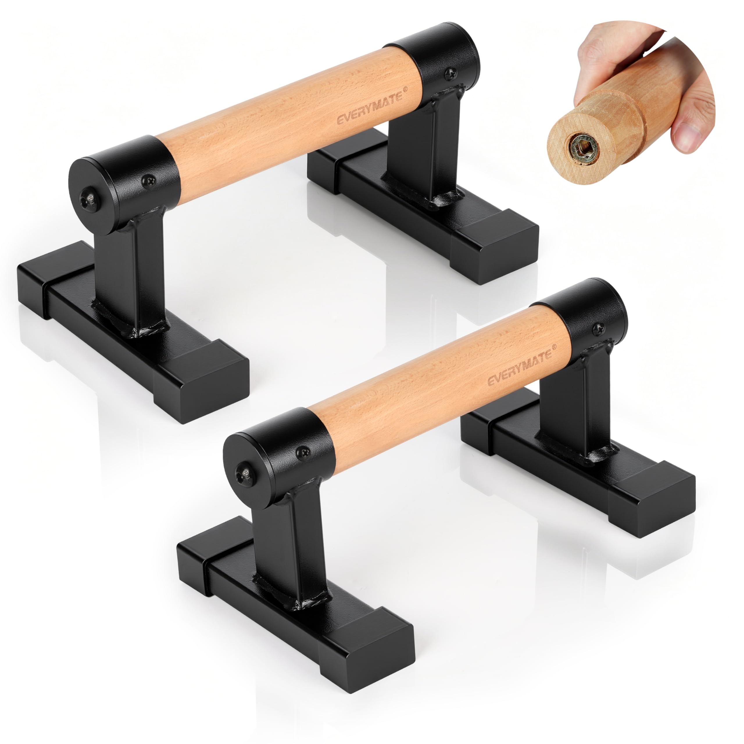 EVERYMATE Wood Push Up Bars Parallettes Bars with Rubber Feet, Anti-slip Handstand Bars for Calisthenics, Equipment for Home, Push Up Handles for Floor, Handstand Push Up Handles