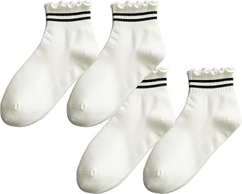 CHUNFO Womens Striped Ruffle Ribbed Crew Frilly Socks Cute Dot Athlete Ankle Cotton Casual Sock Size5-9