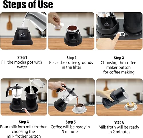 Miniatura 9 de Máquina de café expreso con espumador de leche, olla eléctrica de moka 2 en 1, máquina de café expreso de aluminio con un solo toque, espuma de