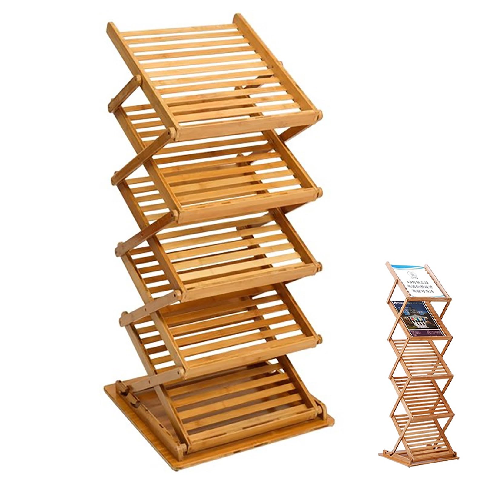 Porte-revues pliable en bambou naturel avec 5 compartiments élégants pour hall d'accueil
