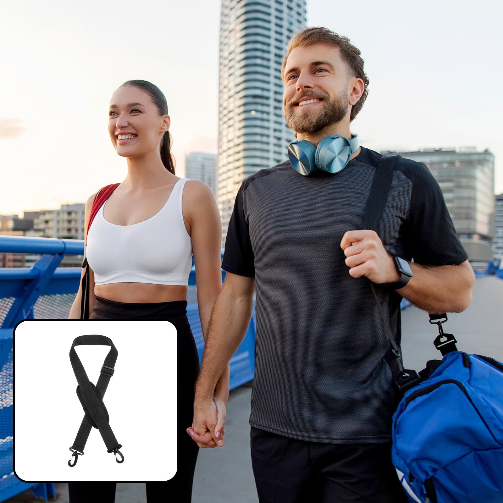 TIESOME Uniwersalny zapasowy pasek na ramię do laptopa, 150 cm, regulowany pasek do torby marynarskiej z metalowymi haczykami, do teczki, laptopa, torby kurierskiej, torby crossbody, bagażu, aparatu