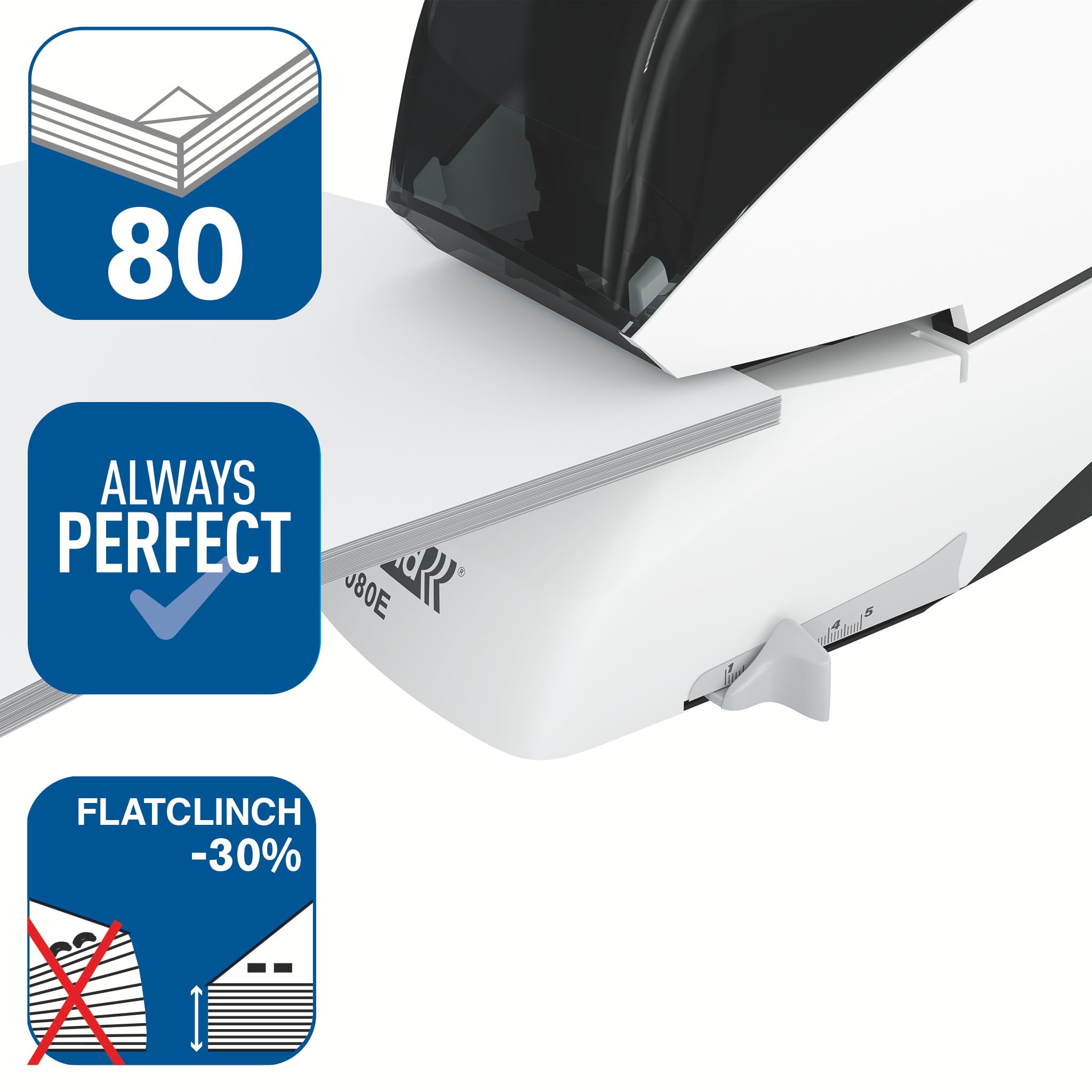 Zszywacz elektryczny 5080E bezdotykowy, szybki zszywacz do 80 arkuszy, opatentowany system kaset, technologia Flat Clinch, regulowana głębokość, srebrny/pomarańczowy, 20993411