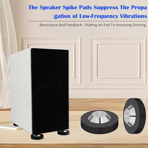Miniatura 23 de Monosaudio Almohadillas de altavoz de alta fidelidad de acero inoxidable de 1.535 x 1.535 in, pies de aislamiento de altavoces, almohadillas