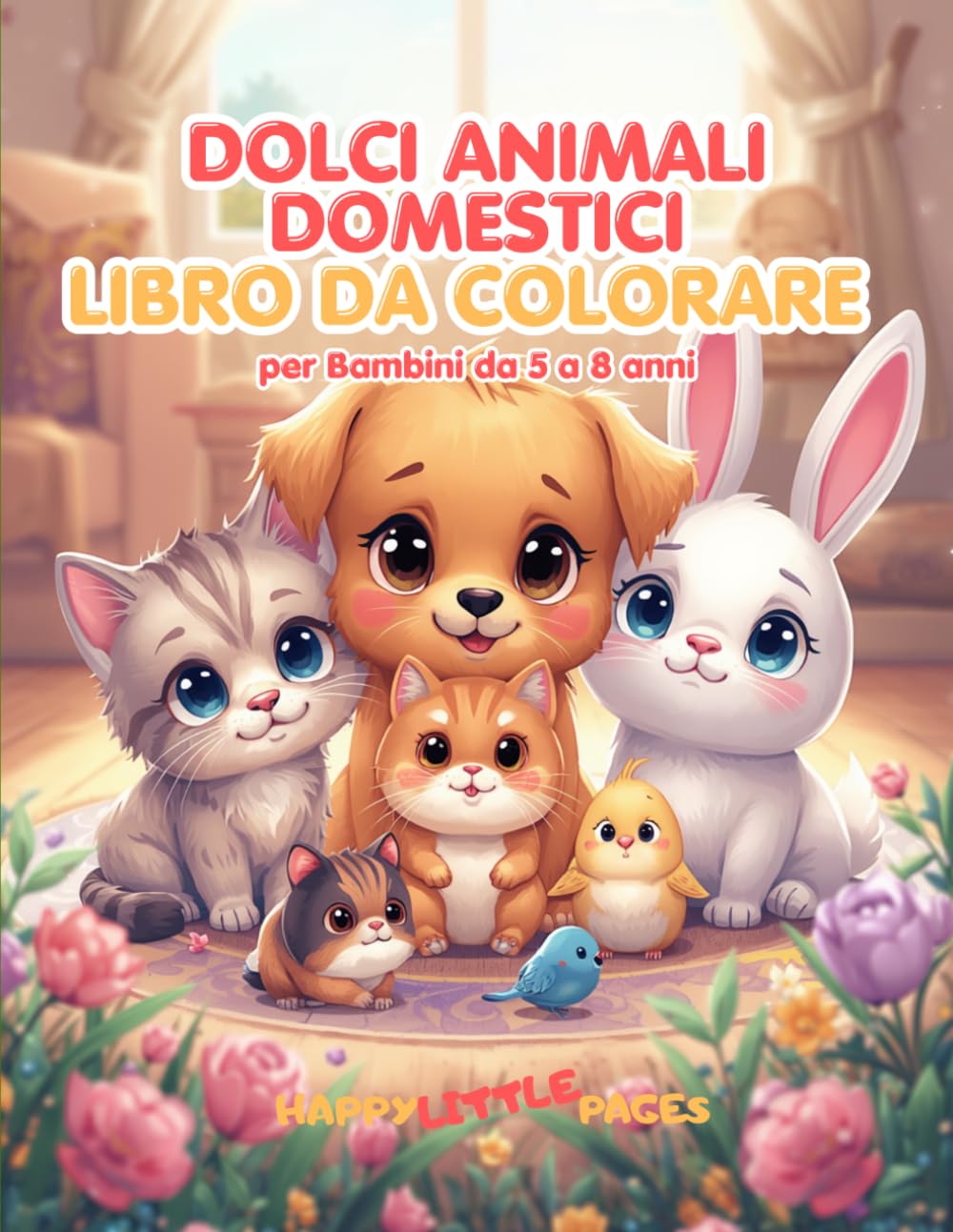 Adorabili Animali Domestici – Libro da colorare: 45 adorabili pagine da colorare in stile kawaii per bambini da 5 a 8 anni (Happy Little Pages)