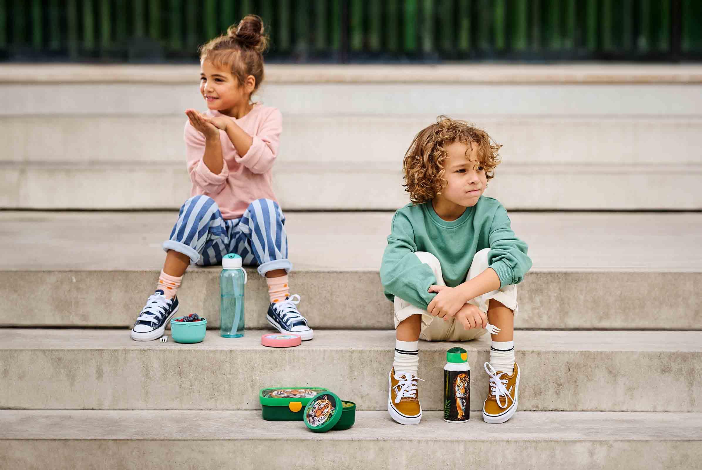 Mepal - Juego de almuerzo Campus Switch - Set para niños con botella y fiambrera desplegable - Fiambrera para la escuela o de viaje - Apto para lavavajillas - 400 + 750 ml - Azul frío/rosa frío