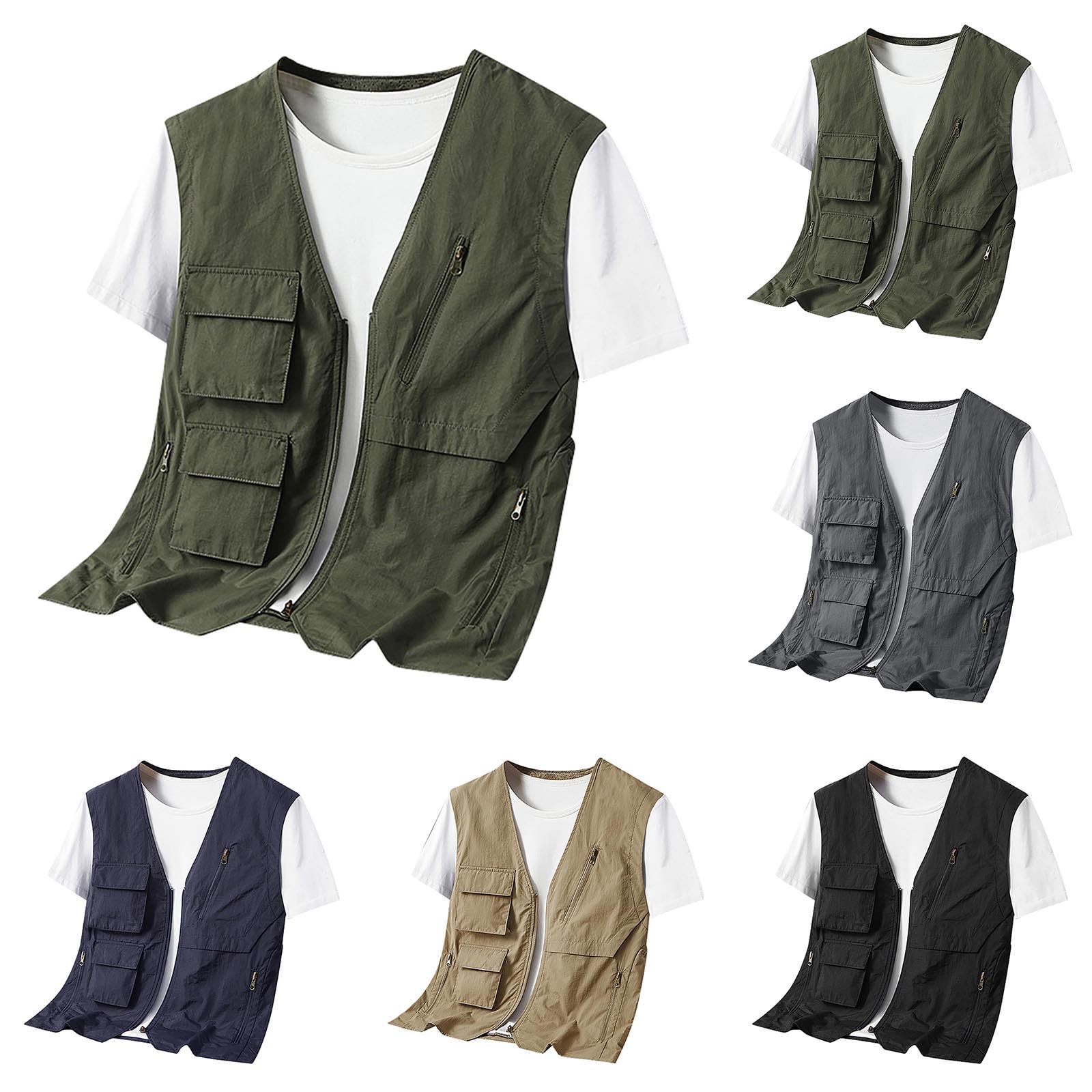 Gilet da uomo senza maniche con molte tasche, multifunzione, gilet senza maniche, gilet da pesca, fotografia, campeggio, gilet funzionale