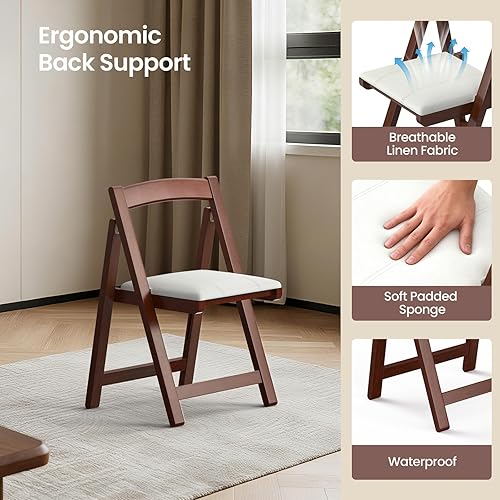 Miniatura 6 de Silla plegable apilable de madera con cojín, 1 silla plegable portátil para eventos de oficina al aire libre, boda, fiesta, restaurante, sala de