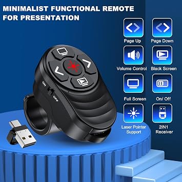 2 in 1 Presentation Clicker with Laser Pointer Finger Ring Clicker Rechargeable Presentation Clicker Long Distance PPT Clicker Remote Wireless Clicker Laser Pointer for Classroom Teacher Projector