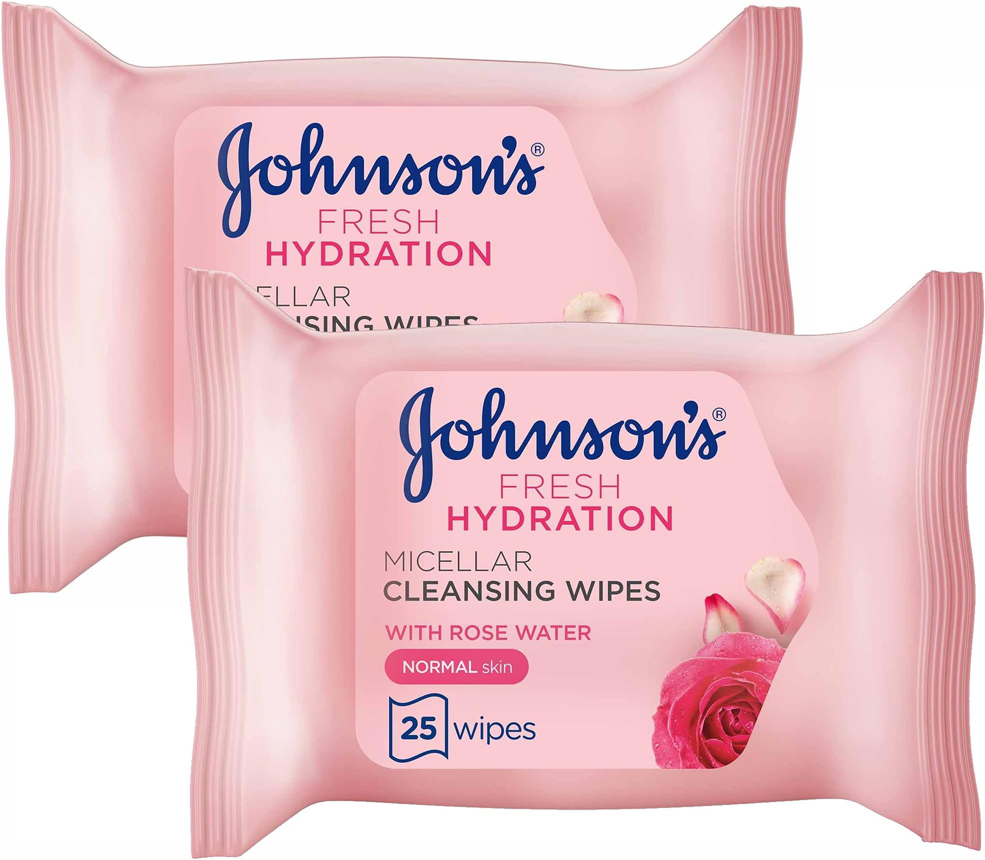 Fresh Hydration Micellar Cleansing Wipes, Pack of 2x25 Wipes, with Rose Water, for Normal Skin Types, Targeted Eye Makeup Removal, Gentle Makeup Removing Wipes, Refreshing Hydration
