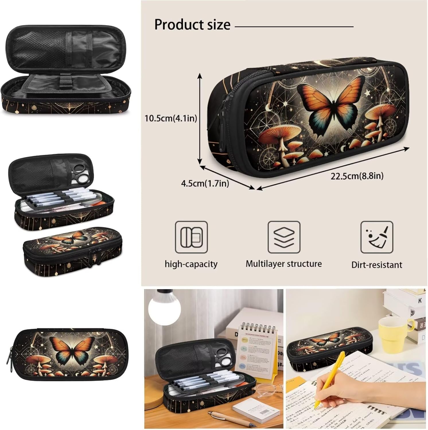 Butterfly Moon Cute Backpack for Kids Elementary Schoolbag Set with Lunch Bag & Pen Pouch Large Capacity Backpack with Soft Pad Suitable for Kids Aged 8-16 Birthday Gifts for Children