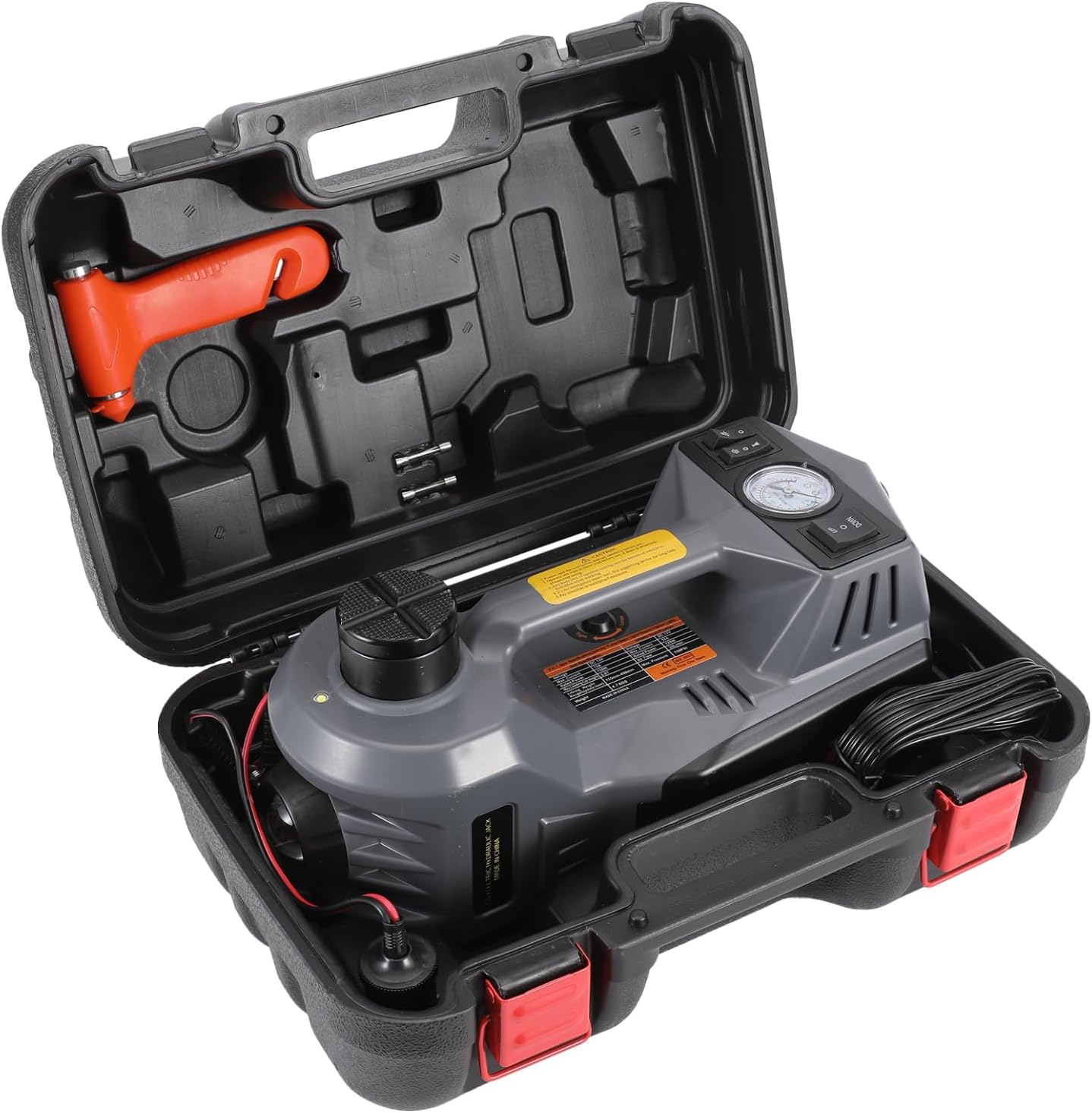 FEANISIFEI Kit Hidráulico De Gato Eléctrico De 5 Toneladas Y 12 V Con Llave De Impacto Inflador Integrado Luz Led Puerta De Piso Portatil Para