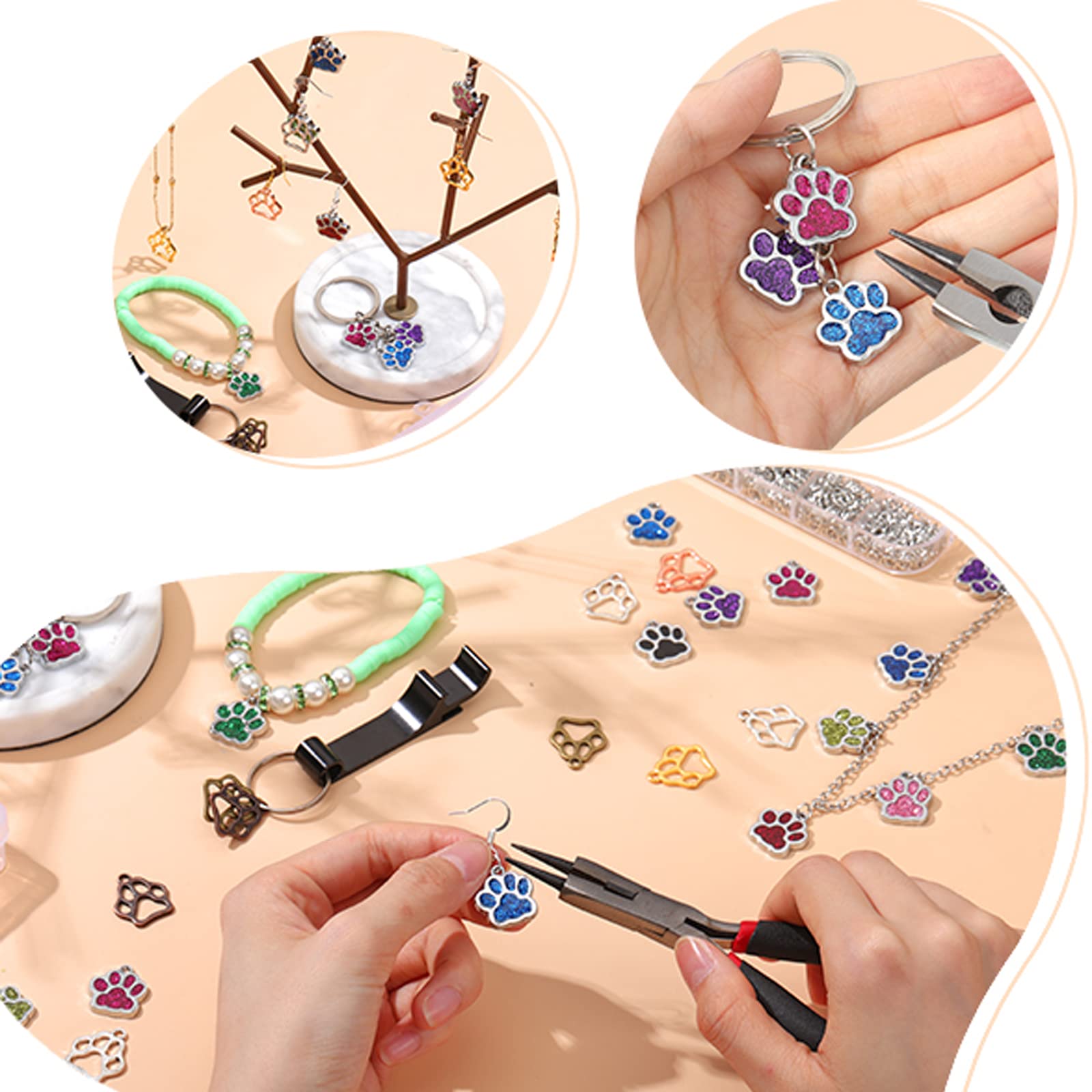 VICZON 19 Pieces Cat Dog Paw Charm Colourful Pendant Metal Necklaces Accessories 4 Styles Dog Paw Print Charm for Necklace Jewellery Making Earrings Bracelets - Image 2