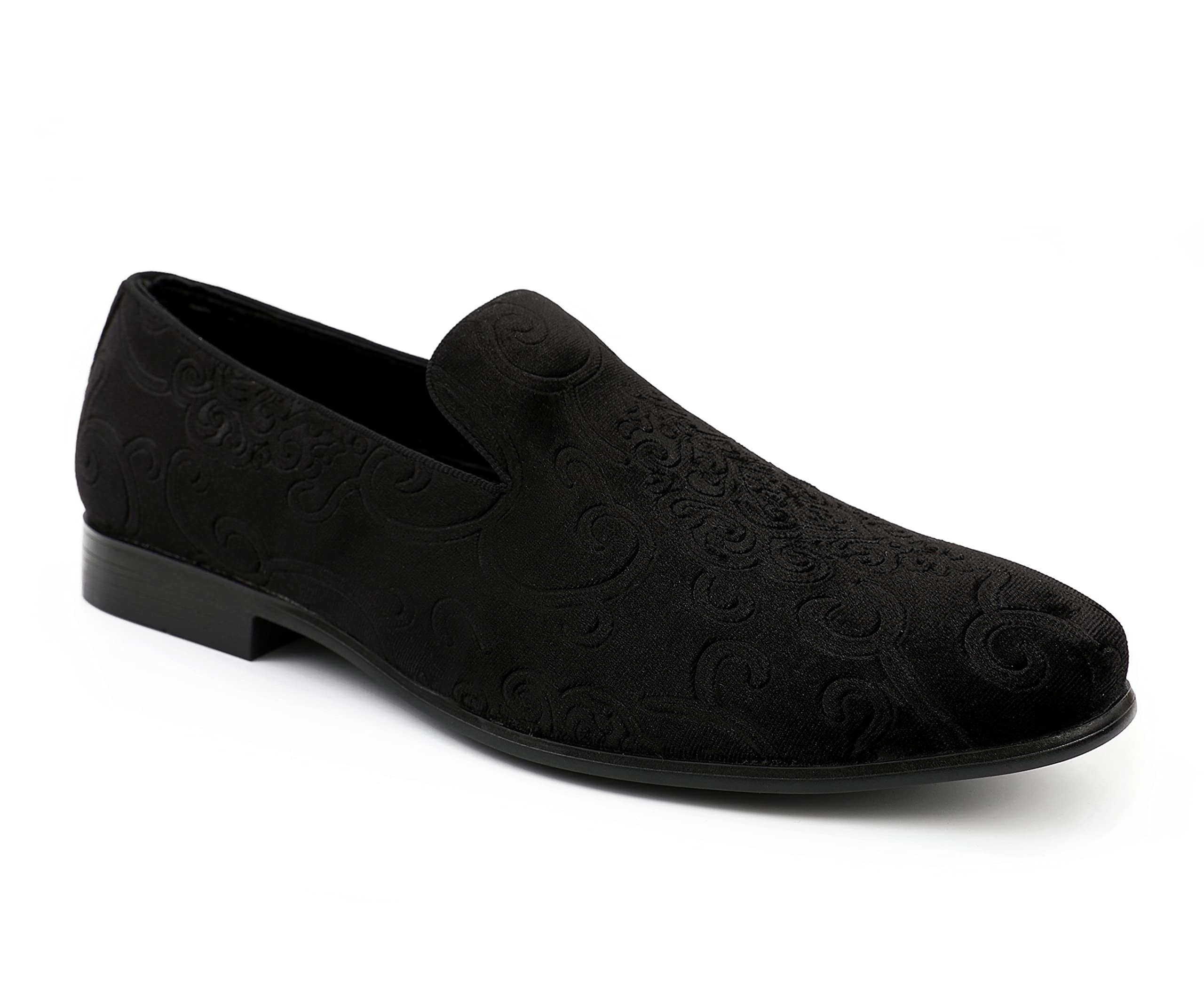 Amali King - Men's Slippers - Mens Loafers - Designer Shoes for Men - Tuxedo Shoes - Velvet Loafers Men - Embossed Paisley Pattern, Satin Band and