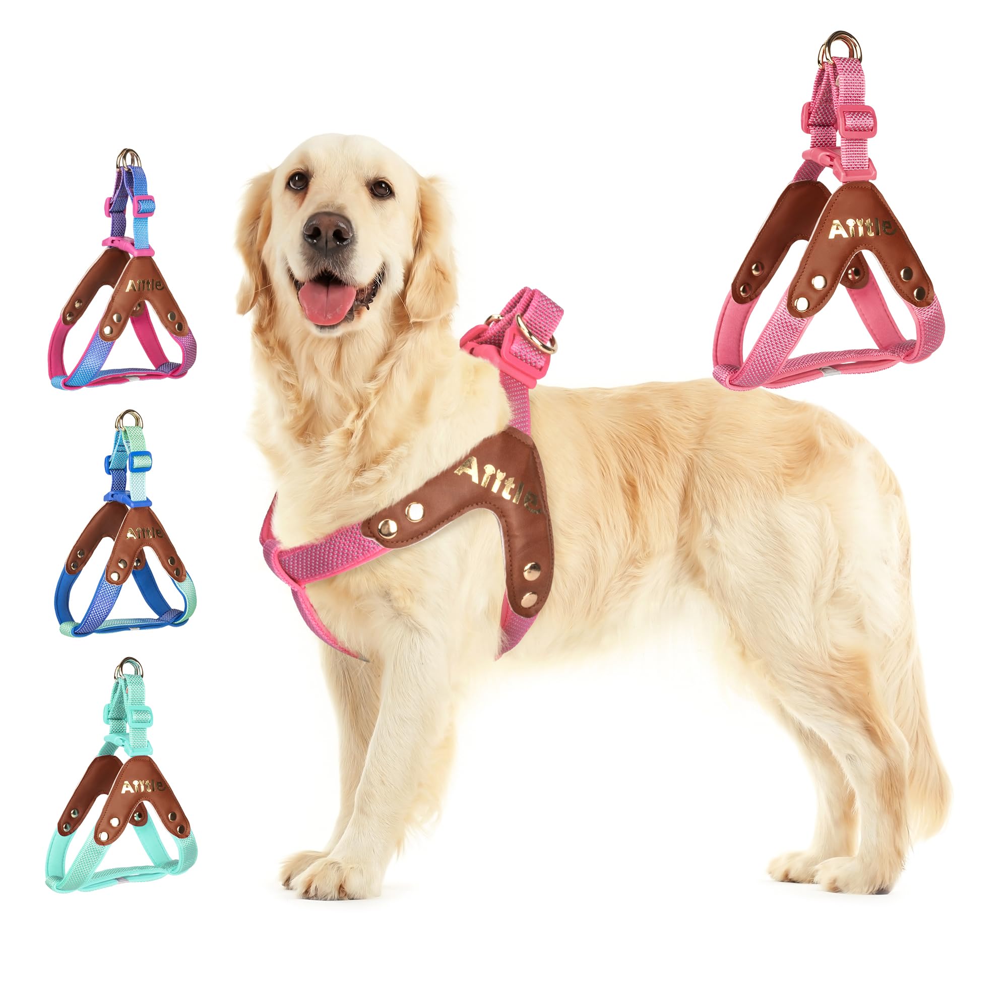 AIITLE No Pull Dog Harness - Soft Adjustable Reflective Padded Vest for Small Medium Large Dogs, No-Choke Design for Walking, Running & Camping, Pink XL