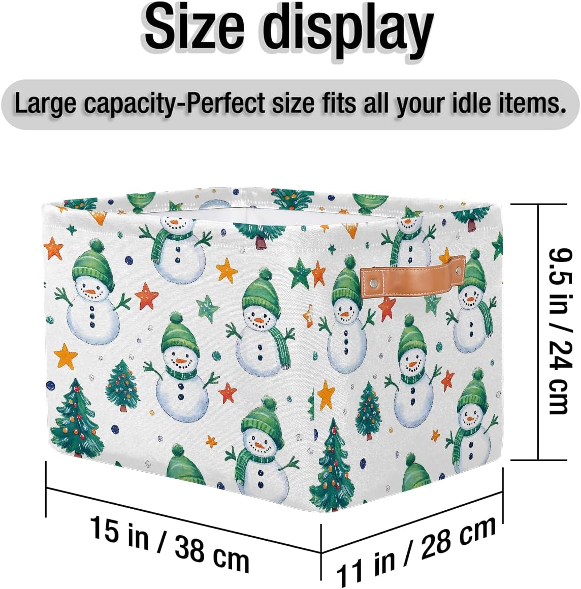 Storage Baskets for Shelves Green Snowman Christmas Tree Foldable Decorative Storage Basket Bins with Handles Storage Basket Box for Home, 2 Pcs