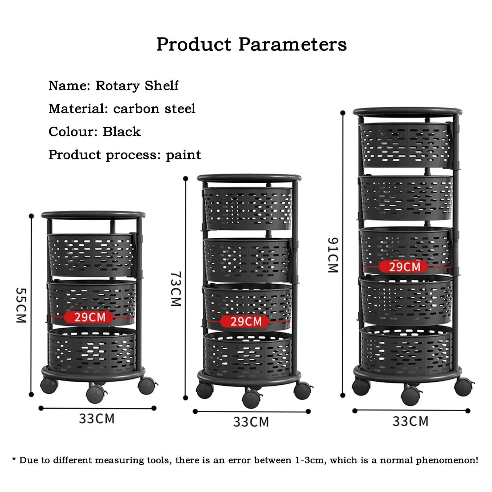 Serving Trolley Carrello Cucina Carrello Rotante Con Ruote In Acciaio Al Carbonio Portaoggetti Da Cucina Cestino Per Frutta E Verdura Dipensa o Bar(3 Tier)