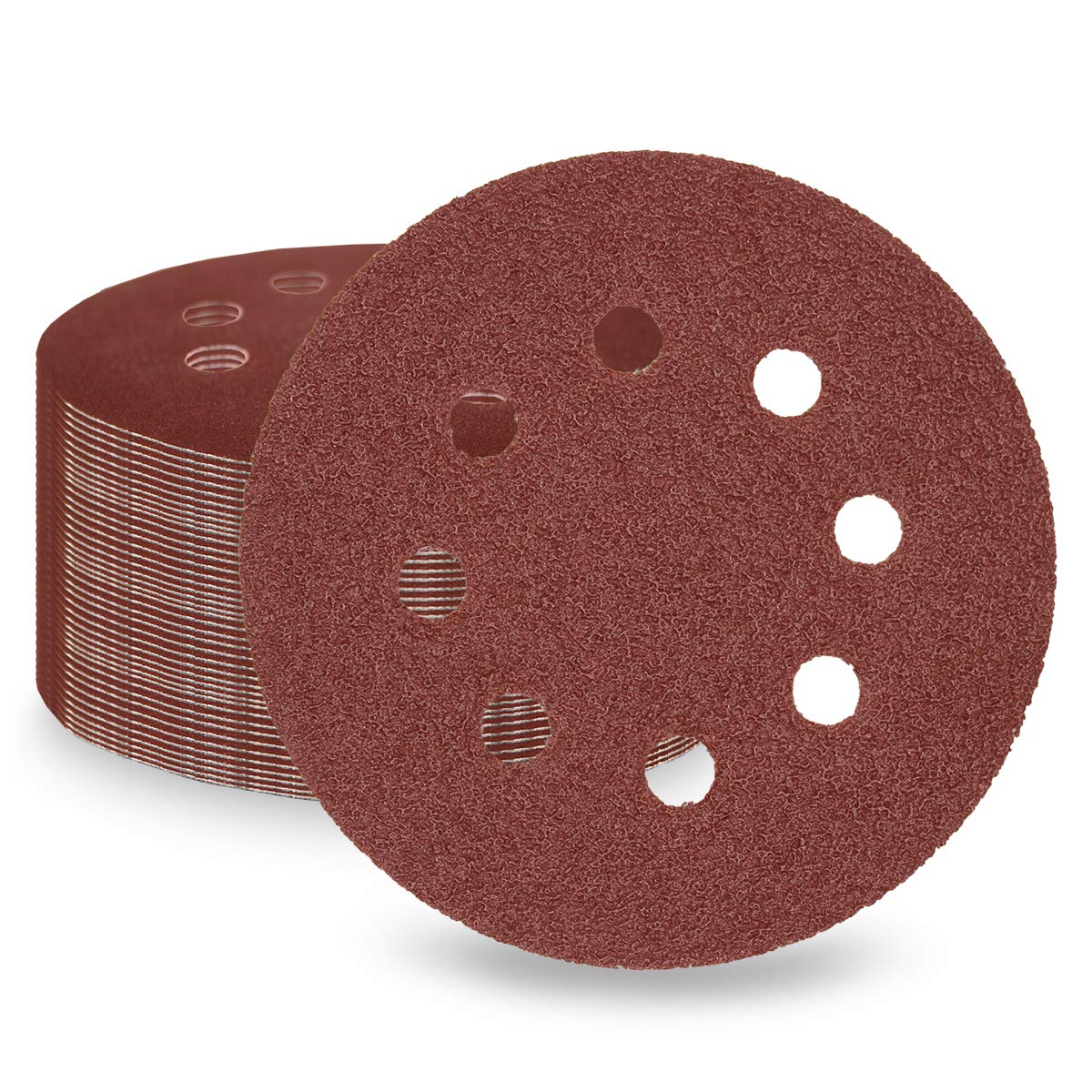 LESNIC 40 Grit Sanding Discs 50 pcs, 125mm Sanding Sheets 5in 8 Holes Pads Hook and Loop for Orbit Orbital Sander and All Oscillating Tools