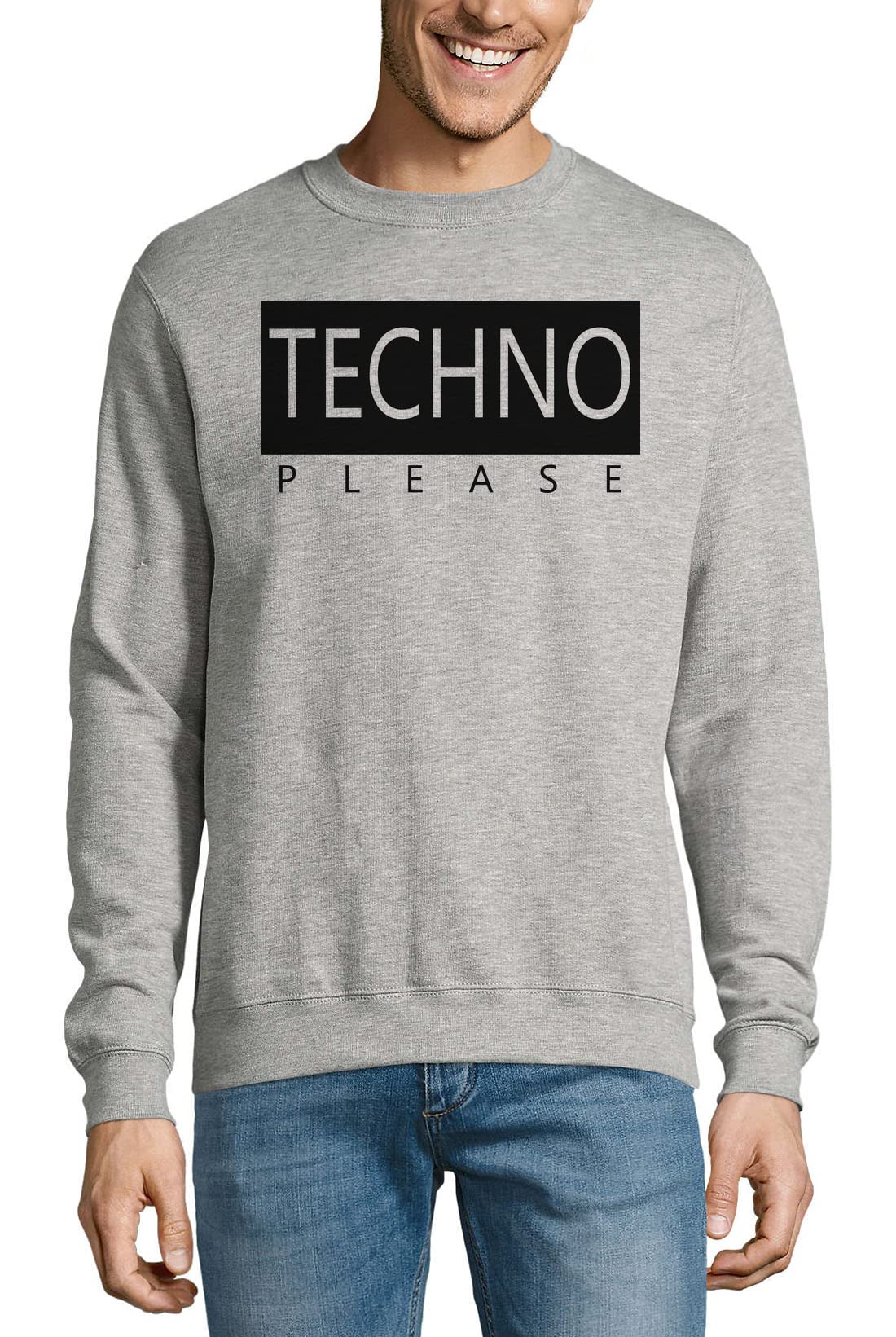 Techno Please Music - Felpa in cotone con logo grigio