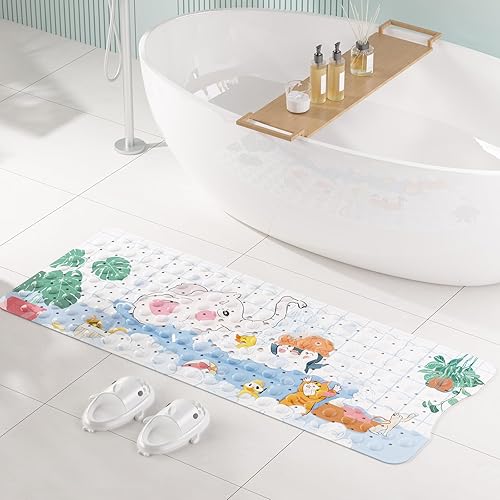 Miniatura 4 de AmazerBath Alfombra de baño antideslizante para bebé, tapete de baño infantil de dibujos animados para bañera, 40 x 16 pulgadas, tamaño completo,