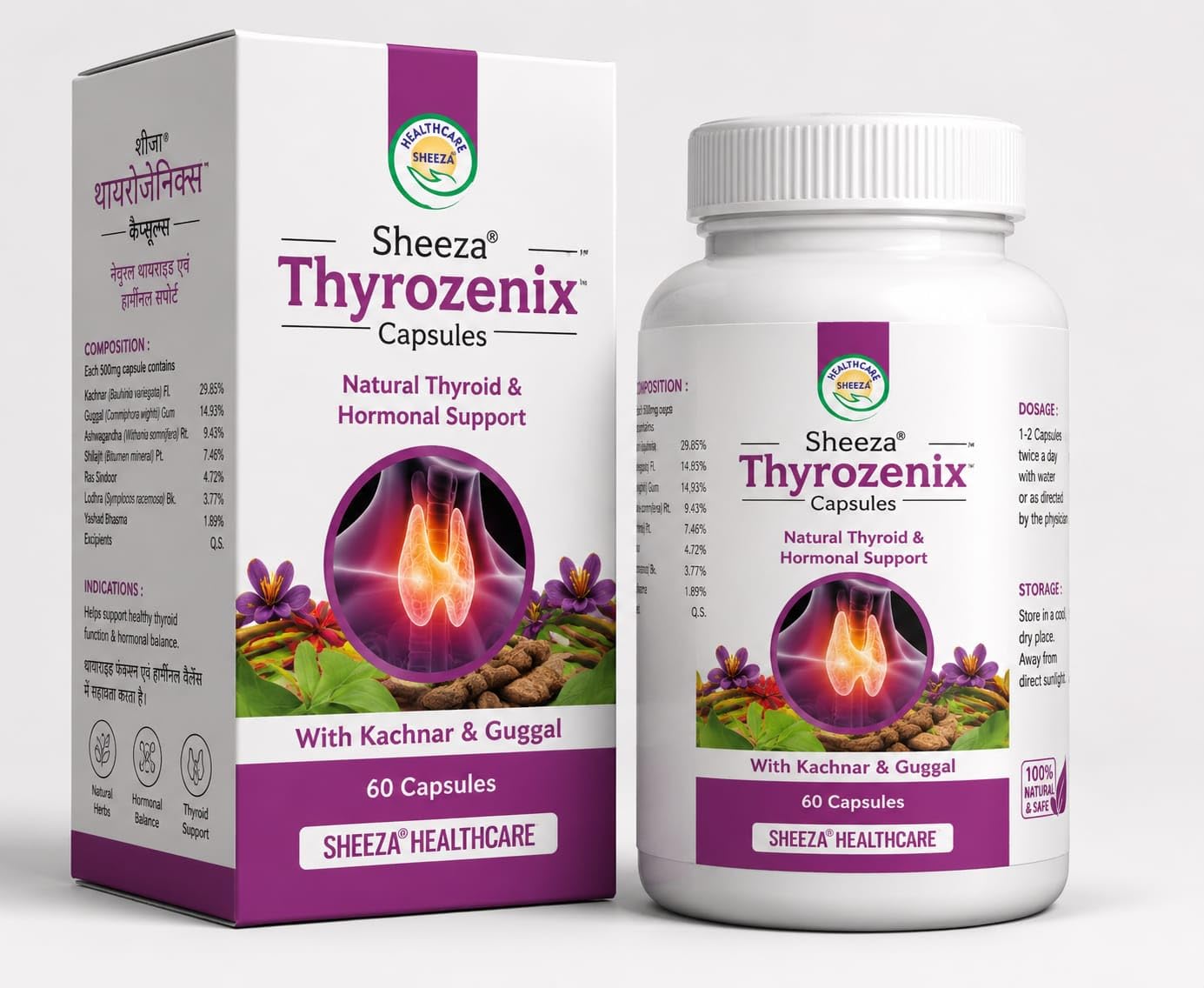 sheeza® thyrozenix™ capsules for natural thyroid & hormonal support, 60 capsules