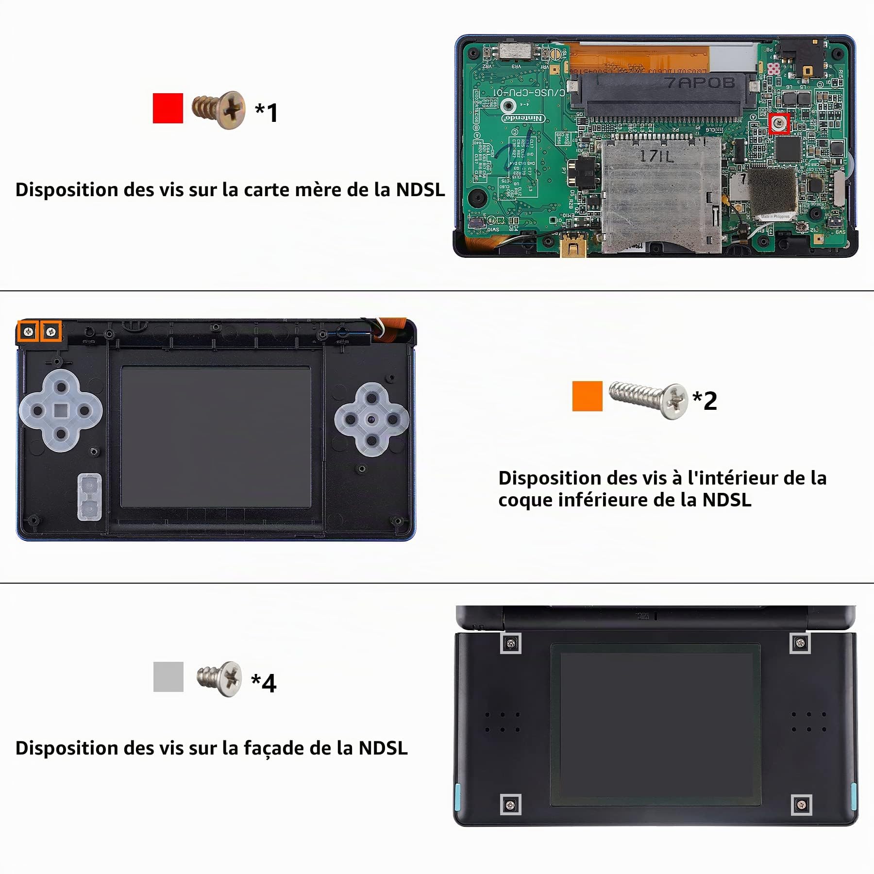 eXtremeRate Coque Remplacement Complète pour Nintendo DS Lite, Coque pour Nintendo DS Lite Console Portable avec Bouton de Remplacement Transparent, Console Non Incluse