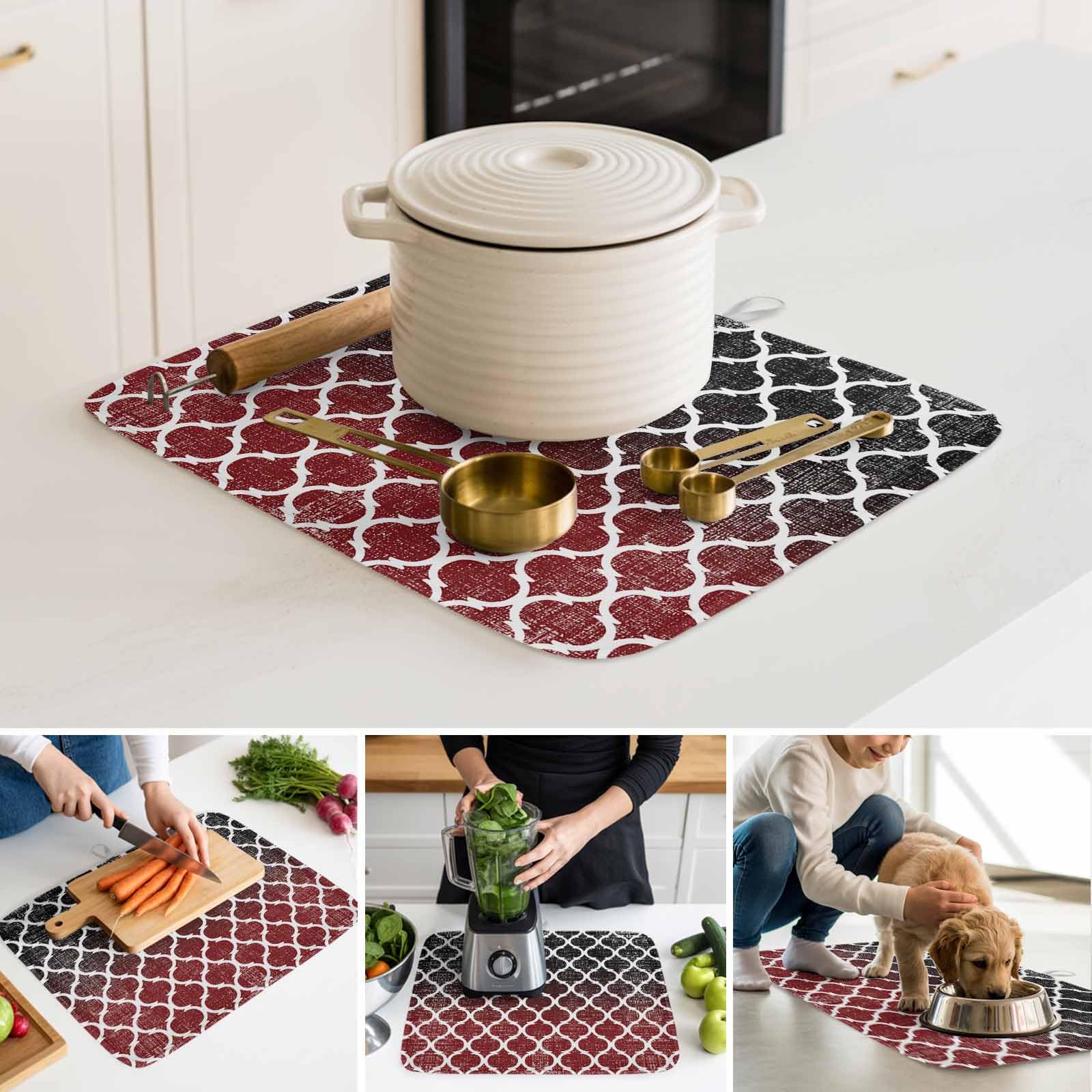 Zestaw mat do suszenia naczyń, 2-pak 40 x 45 cm, chłonna mata kuchenna z mikrofibry, geometryczny wzór kraty, wielokrotnego użytku i zmywalny, ociekacz do baru kawowego
